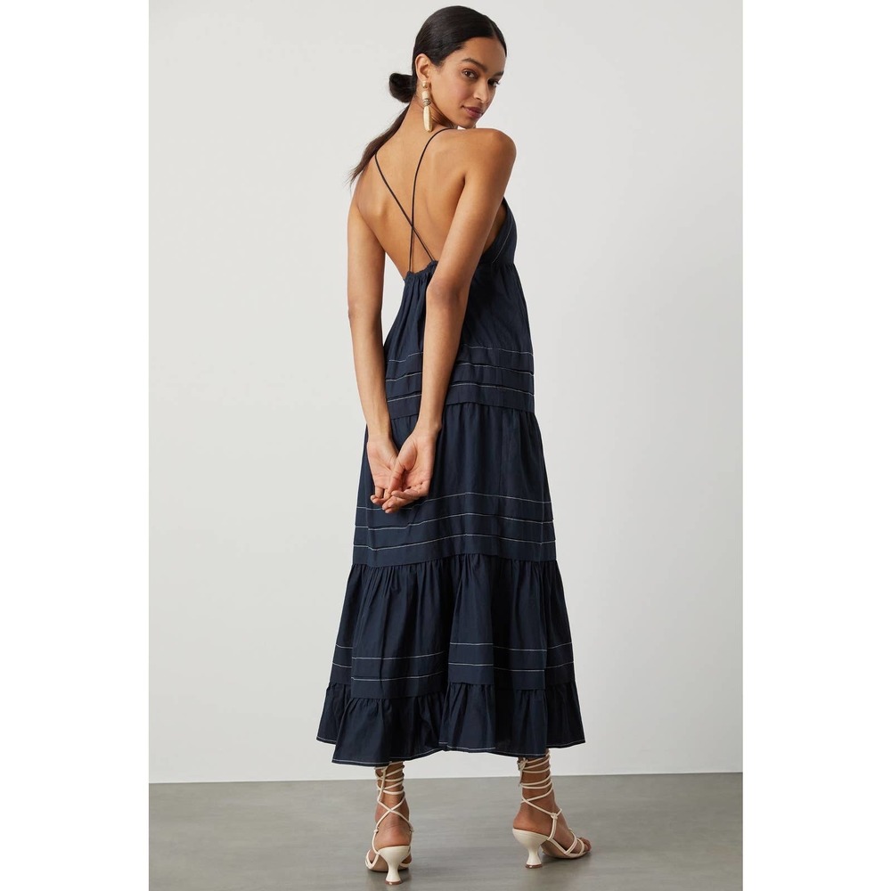 Anthropologie navy embroidered maxi dress size XL